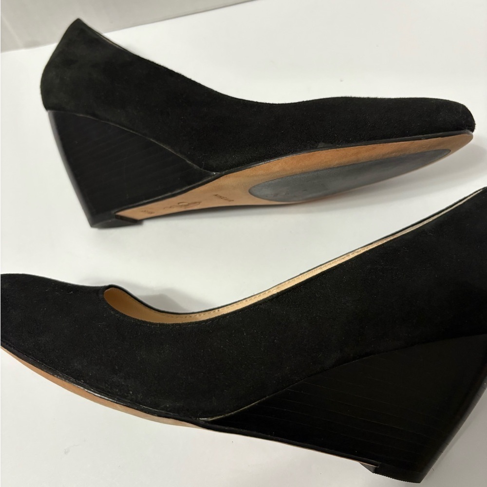 Cole Haan Lainey Ballet Black Suede Wedge Dress Heels w Nike‎ Comfort Sole Round - Picture 5 of 11